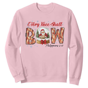 Every Knee Shall Bow Sweatshirt Santa Christmas Nativity Scene Bible Verse TS11 Light Pink Print Your Wear