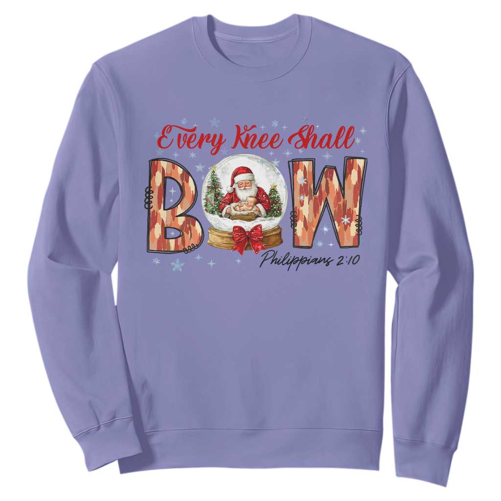 Every Knee Shall Bow Sweatshirt Santa Christmas Nativity Scene Bible Verse TS11 Violet Print Your Wear