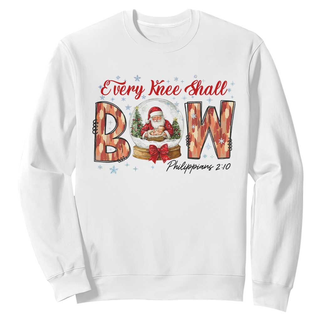 Every Knee Shall Bow Sweatshirt Santa Christmas Nativity Scene Bible Verse TS11 White Print Your Wear