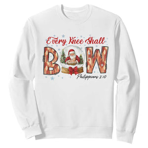 Every Knee Shall Bow Sweatshirt Santa Christmas Nativity Scene Bible Verse TS11 White Print Your Wear