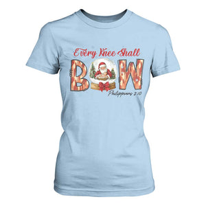 Every Knee Shall Bow T Shirt For Women Santa Christmas Nativity Scene Bible Verse TS11 Light Blue Print Your Wear