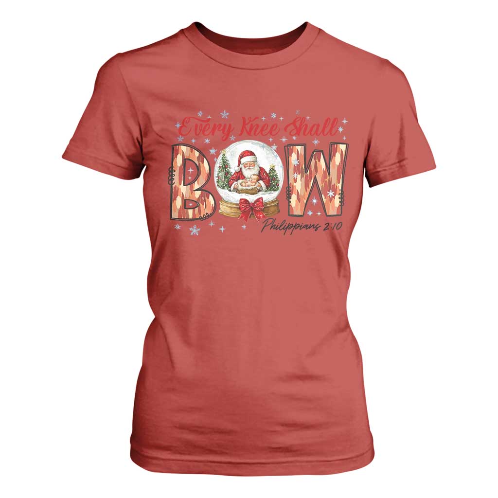 Every Knee Shall Bow T Shirt For Women Santa Christmas Nativity Scene Bible Verse TS11 Red Print Your Wear