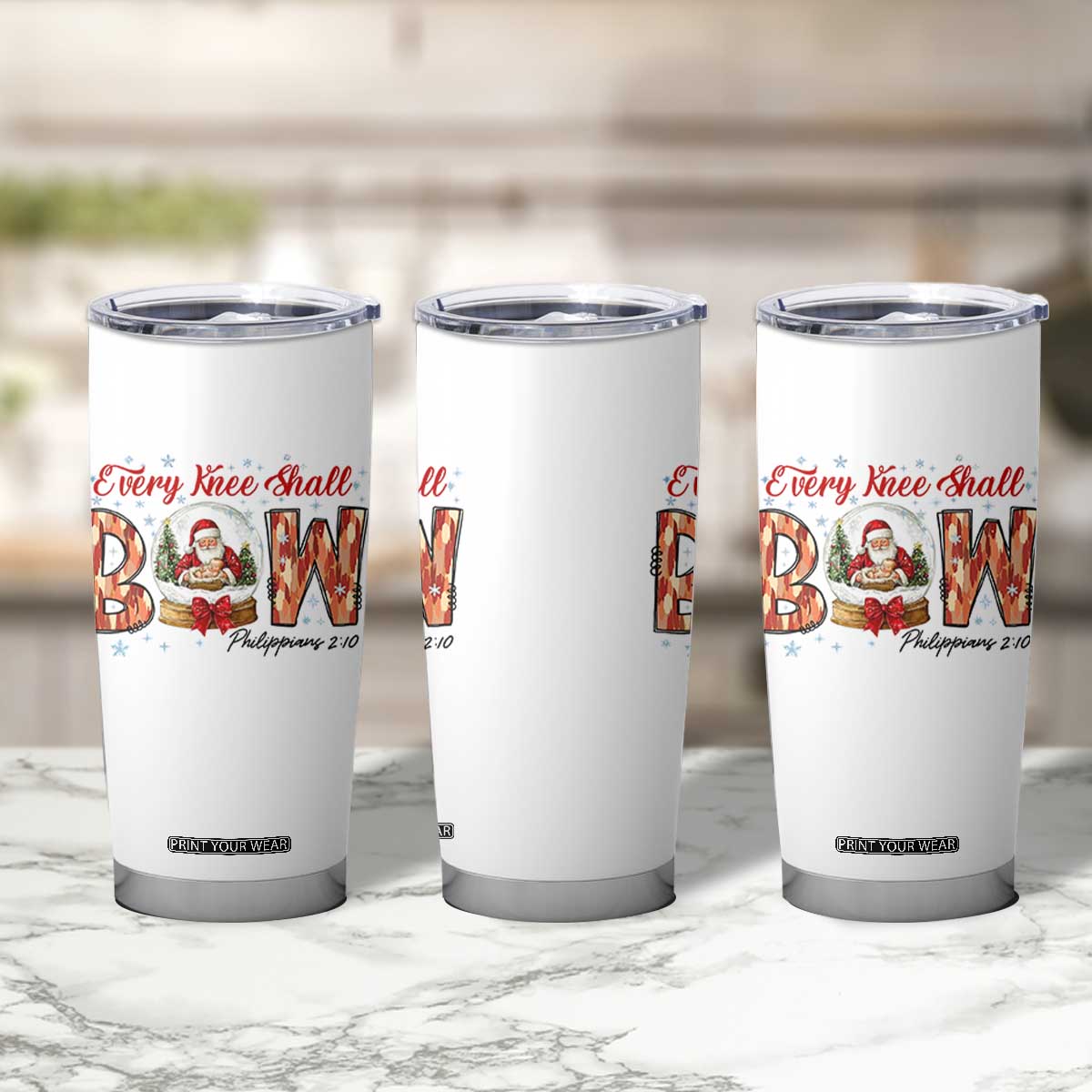 Every Knee Shall Bow Tumbler Cup Santa Christmas Nativity Scene Bible Verse TS11 Print Your Wear