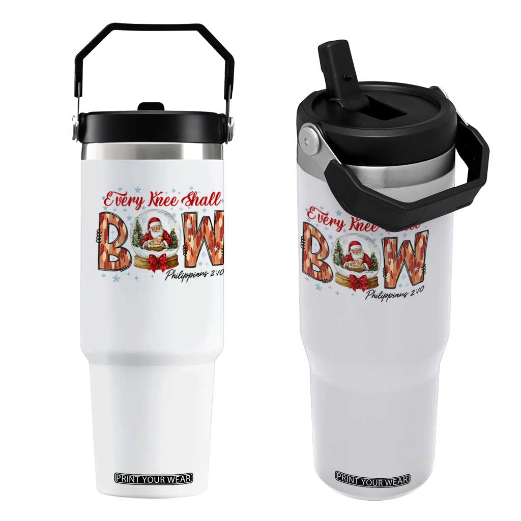 Every Knee Shall Bow Flip Straw Tumbler Santa Christmas Nativity Scene Bible Verse TS11 One Size: 30 oz White Print Your Wear