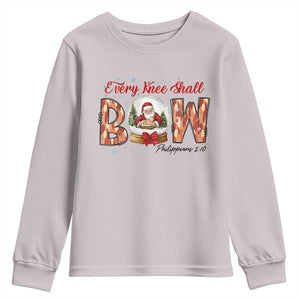 Every Knee Shall Bow Youth Sweatshirt Santa Christmas Nativity Scene Bible Verse TS11 Ice Gray Print Your Wear