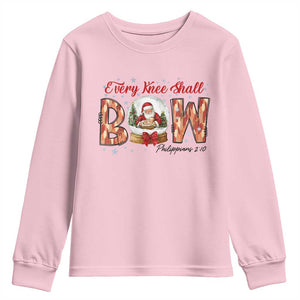 Every Knee Shall Bow Youth Sweatshirt Santa Christmas Nativity Scene Bible Verse TS11 Light Pink Print Your Wear