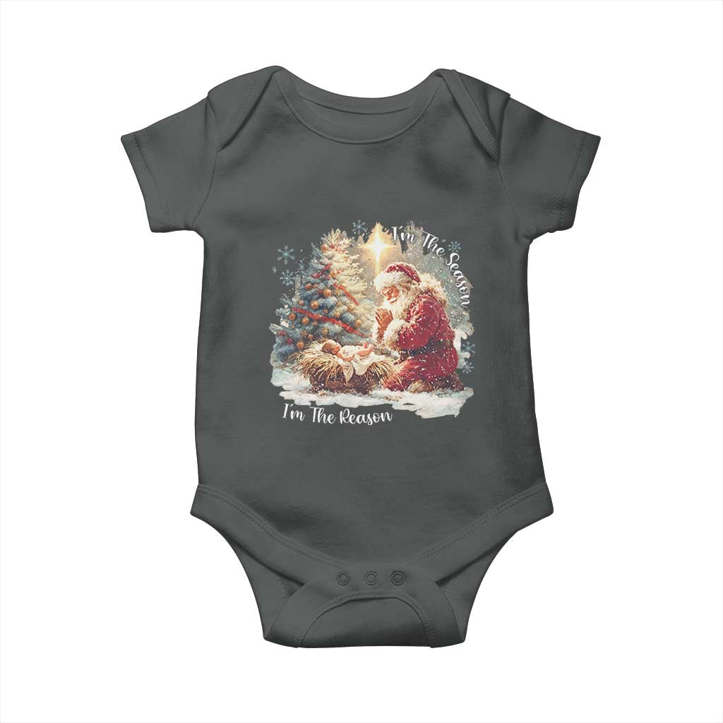Christian Christmas Baby Onesie Jesus I Am The Reason Santa I Am The Season TS11 Dark Heather Print Your Wear