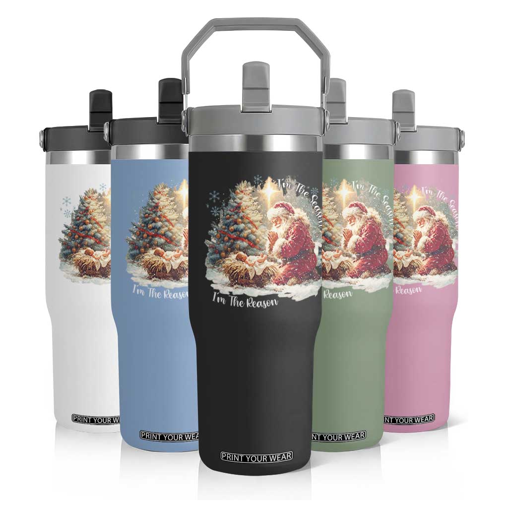 Christian Christmas Flip Straw Tumbler Jesus I Am The Reason Santa I Am The Season TS11 Print Your Wear
