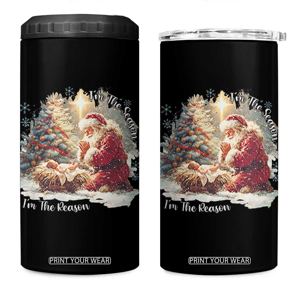 Christian Christmas 4 in 1 Can Cooler Tumbler Jesus I Am The Reason Santa I Am The Season TS11 One Size: 16 oz Black Print Your Wear