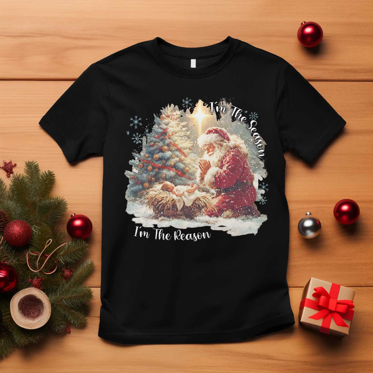 Christian Christmas T Shirt Jesus I Am The Reason Santa I Am The Season TS11 Black Print Your Wear