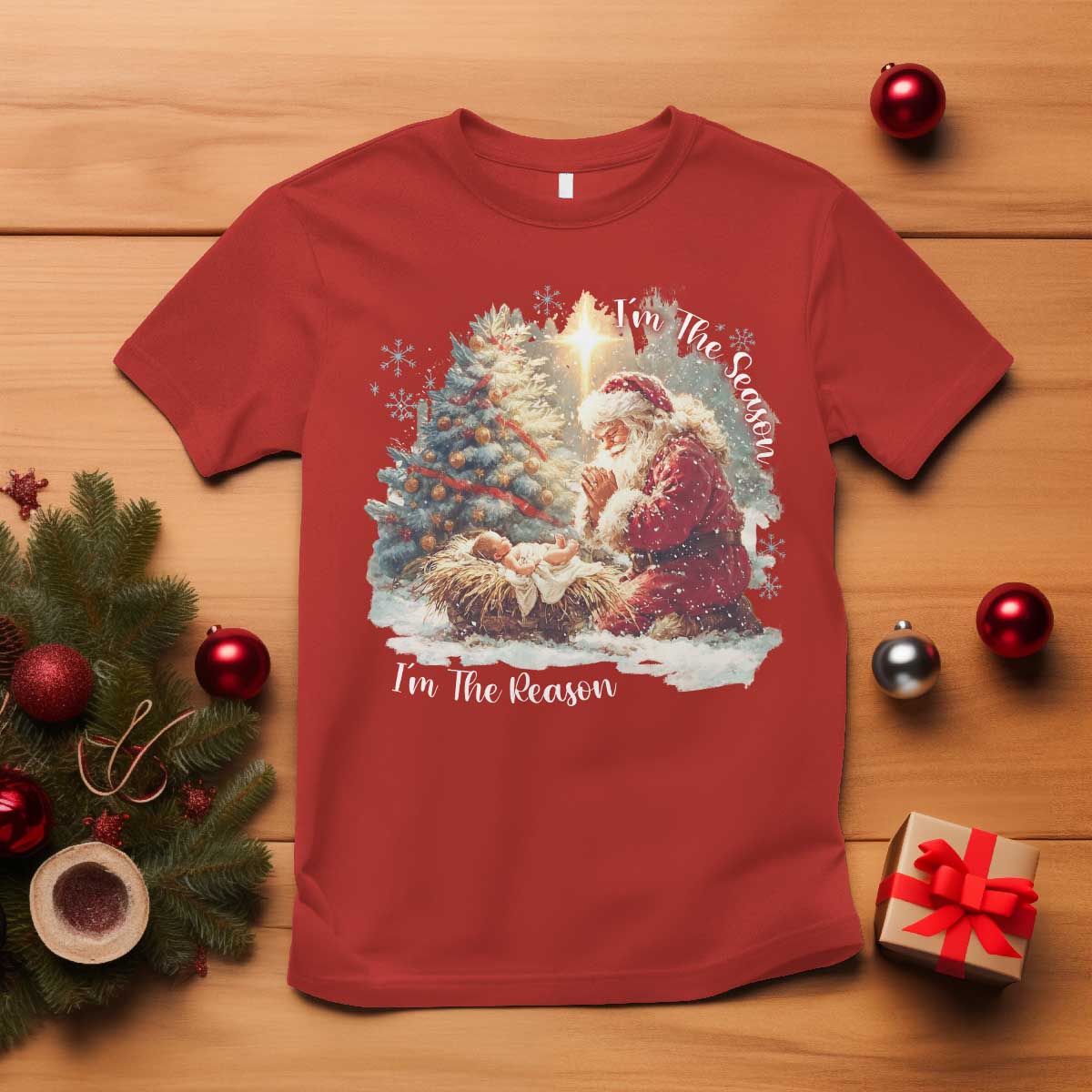 Christian Christmas T Shirt Jesus I Am The Reason Santa I Am The Season TS11 Red Print Your Wear