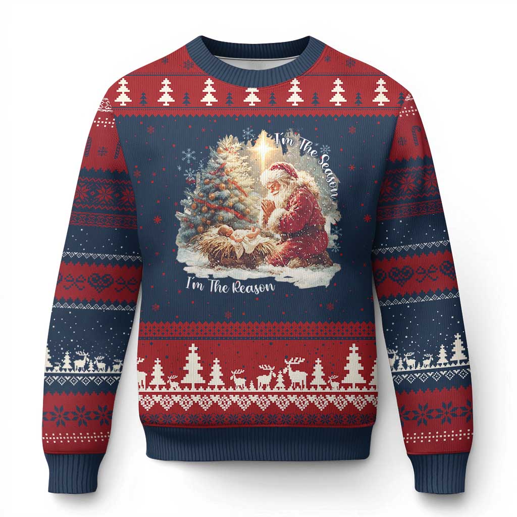 Christian Christmas Ugly Christmas Sweater Jesus I Am The Reason Santa I Am The Season TS11 Navy Red Print Your Wear