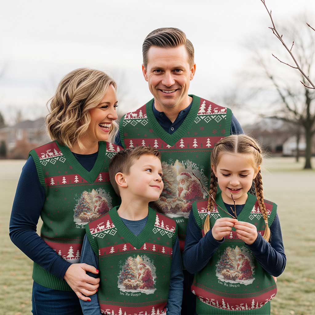 Christian Christmas V-Neck Knit Sweater Vest Jesus I Am The Reason Santa I Am The Season TS11 Red Green Print Your Wear