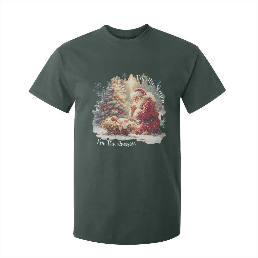 Christian Christmas T Shirt For Kid Jesus I Am The Reason Santa I Am The Season TS11 Dark Forest Green Print Your Wear