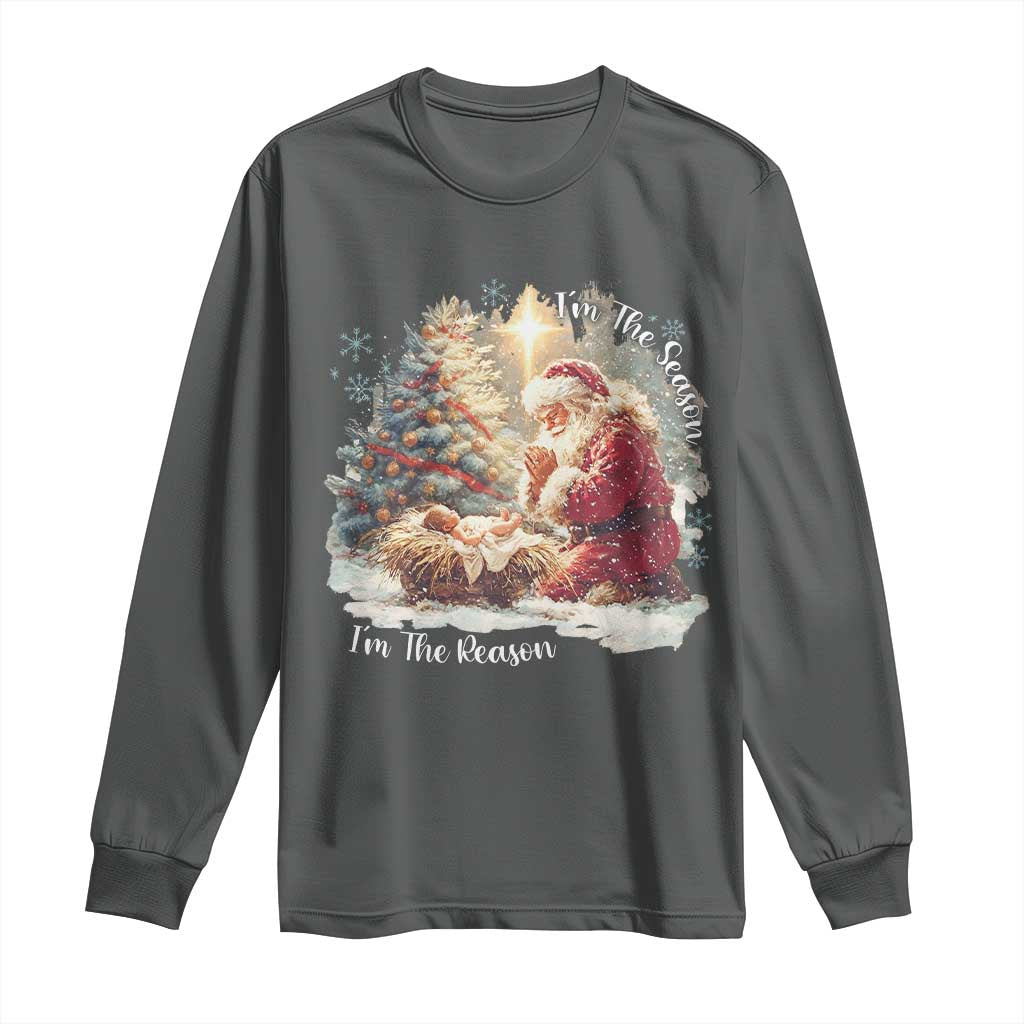 Christian Christmas Long Sleeve Shirt Jesus I Am The Reason Santa I Am The Season TS11 Dark Heather Print Your Wear