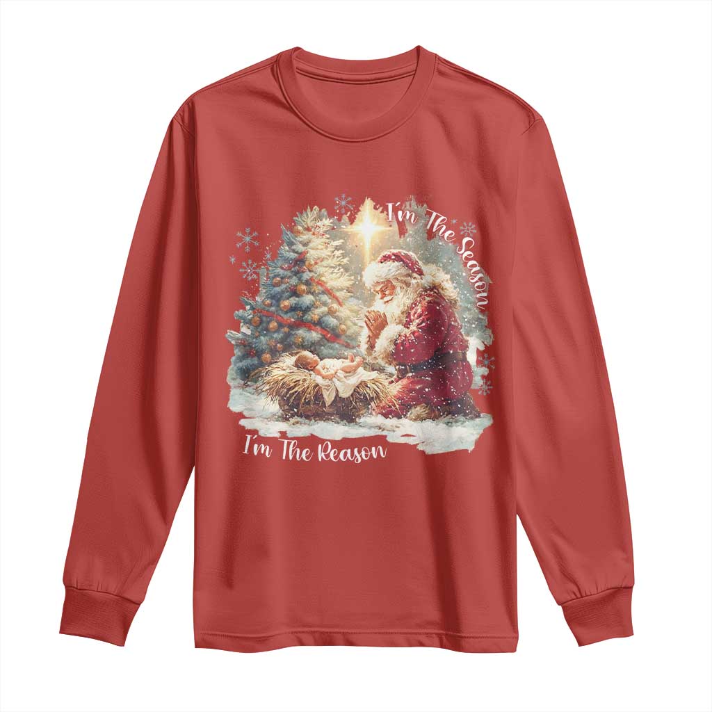 Christian Christmas Long Sleeve Shirt Jesus I Am The Reason Santa I Am The Season TS11 Red Print Your Wear