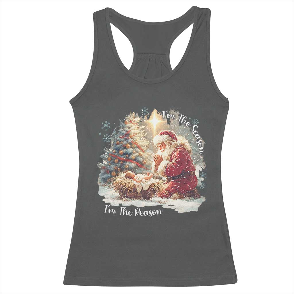 Christian Christmas Racerback Tank Top Jesus I Am The Reason Santa I Am The Season TS11 Dark Heather Print Your Wear