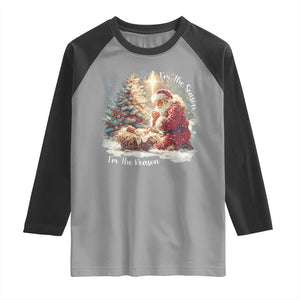 Christian Christmas Raglan Shirt Jesus I Am The Reason Santa I Am The Season TS11 Sport Gray Black Print Your Wear