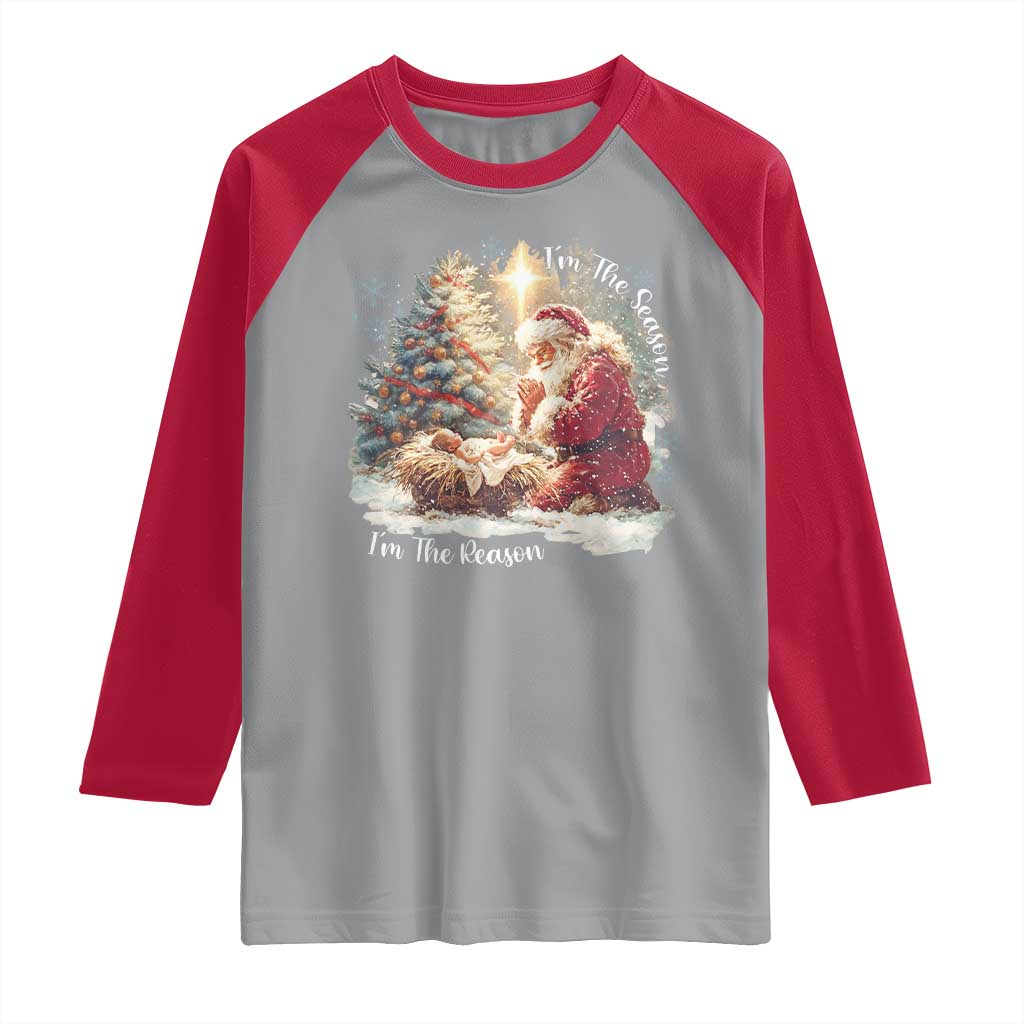 Christian Christmas Raglan Shirt Jesus I Am The Reason Santa I Am The Season TS11 Sport Gray Red Print Your Wear