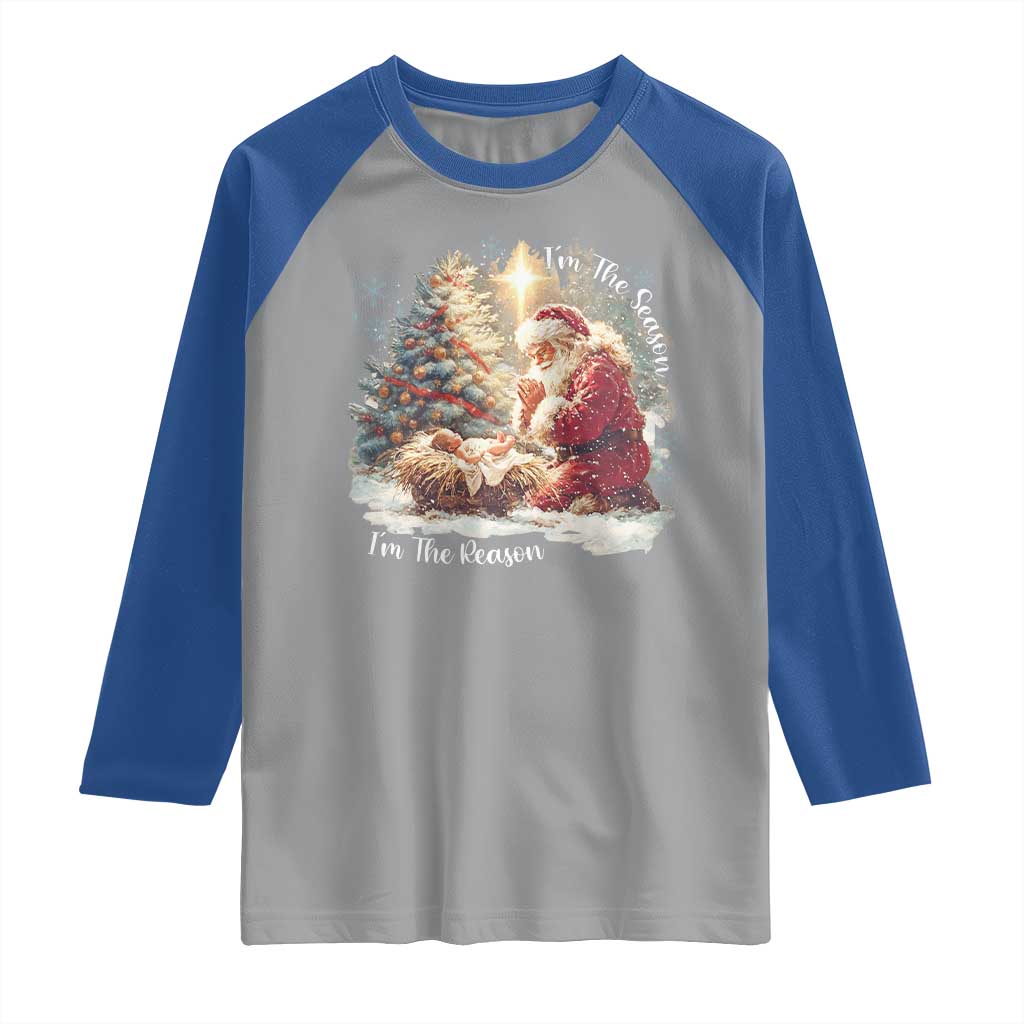 Christian Christmas Raglan Shirt Jesus I Am The Reason Santa I Am The Season TS11 Sport Gray Royal Print Your Wear