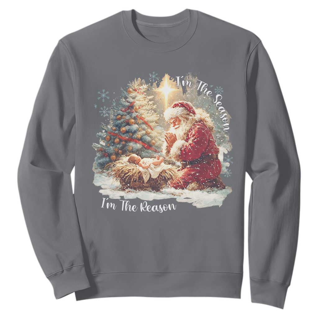 Christian Christmas Sweatshirt Jesus I Am The Reason Santa I Am The Season TS11 Charcoal Print Your Wear