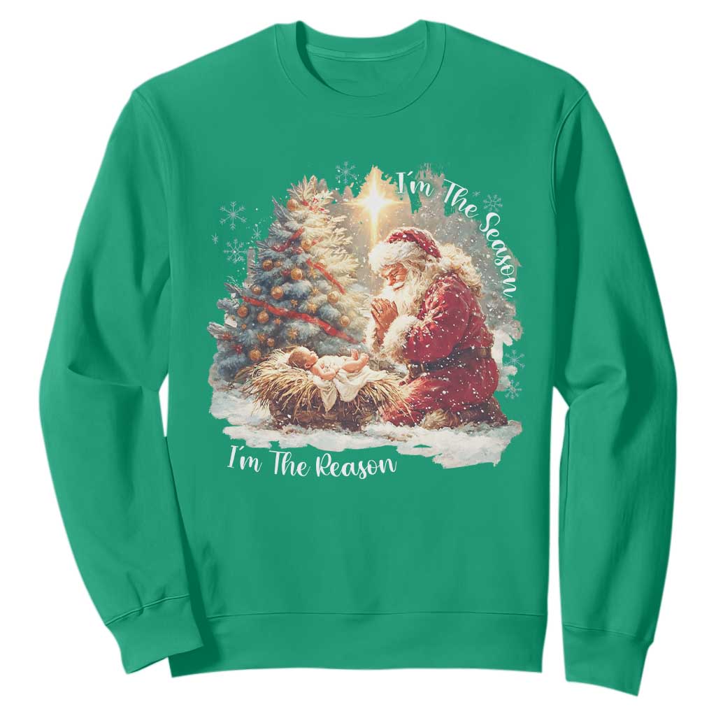Christian Christmas Sweatshirt Jesus I Am The Reason Santa I Am The Season TS11 Irish Green Print Your Wear
