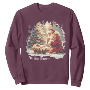 Christian Christmas Sweatshirt Jesus I Am The Reason Santa I Am The Season TS11 Maroon Print Your Wear