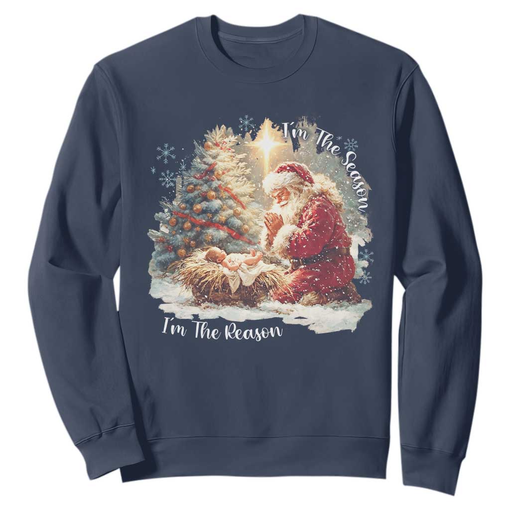 Christian Christmas Sweatshirt Jesus I Am The Reason Santa I Am The Season TS11 Navy Print Your Wear