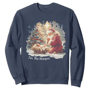 Christian Christmas Sweatshirt Jesus I Am The Reason Santa I Am The Season TS11 Navy Print Your Wear