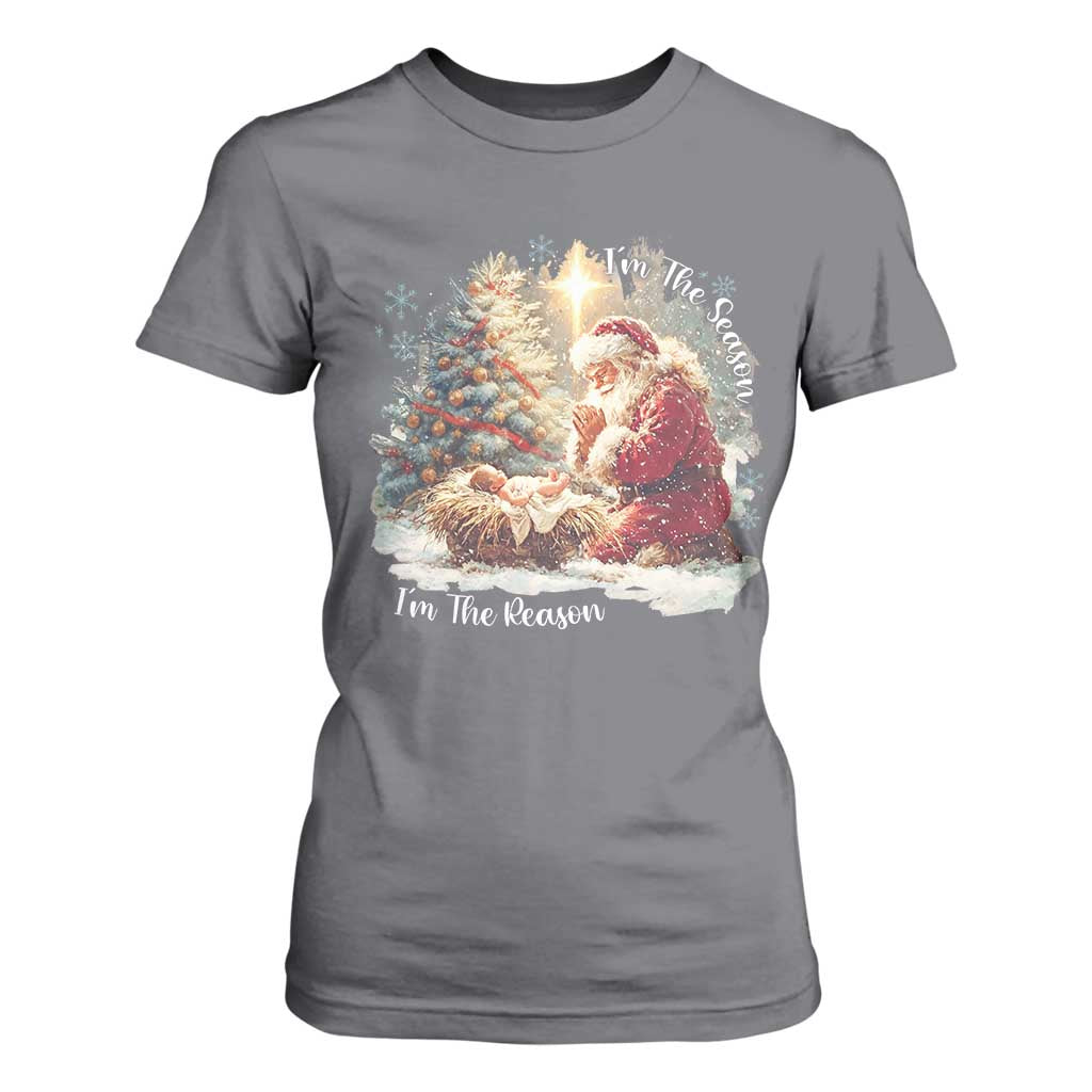 Christian Christmas T Shirt For Women Jesus I Am The Reason Santa I Am The Season TS11 Charcoal Print Your Wear