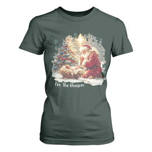 Christian Christmas T Shirt For Women Jesus I Am The Reason Santa I Am The Season TS11 Dark Forest Green Print Your Wear