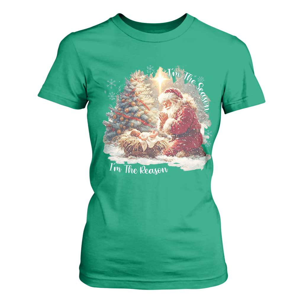 Christian Christmas T Shirt For Women Jesus I Am The Reason Santa I Am The Season TS11 Irish Green Print Your Wear