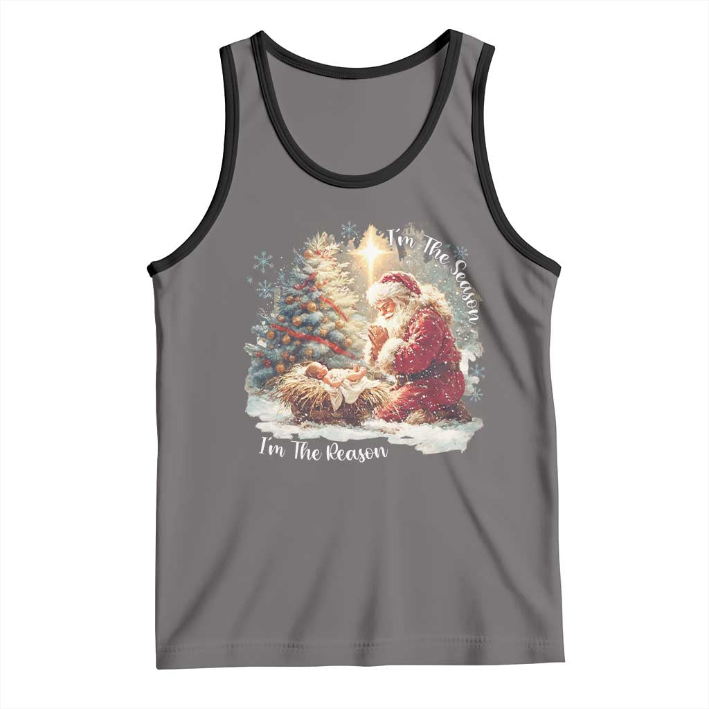 Christian Christmas Tank Top Jesus I Am The Reason Santa I Am The Season TS11 Deep Heather Black Print Your Wear