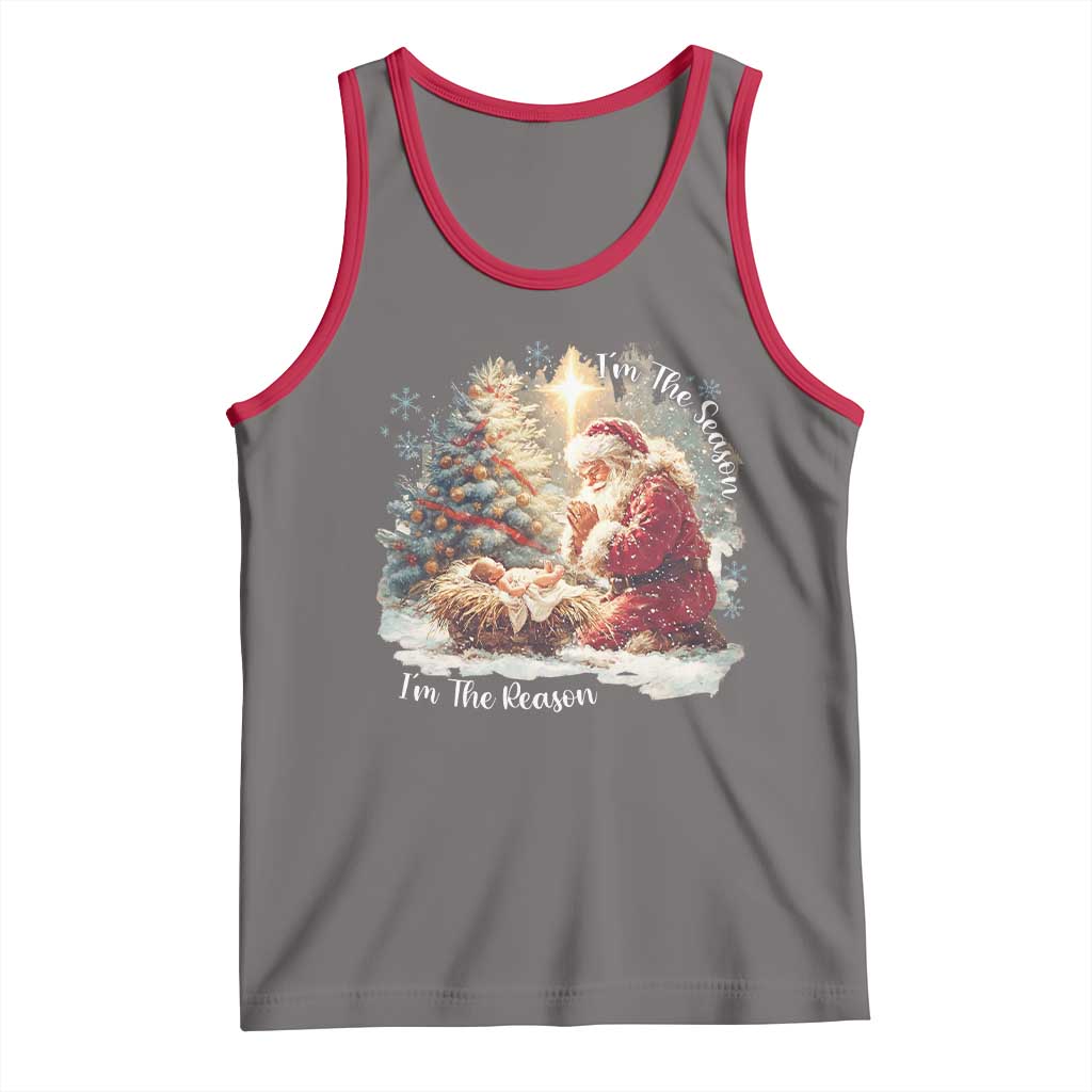 Christian Christmas Tank Top Jesus I Am The Reason Santa I Am The Season TS11 Deep Heather Red Print Your Wear