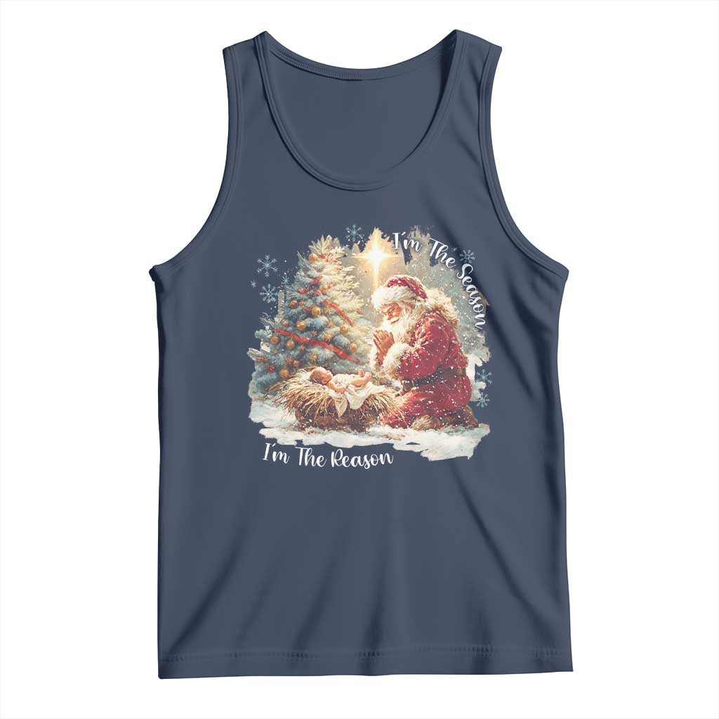Christian Christmas Tank Top Jesus I Am The Reason Santa I Am The Season TS11 Navy Print Your Wear