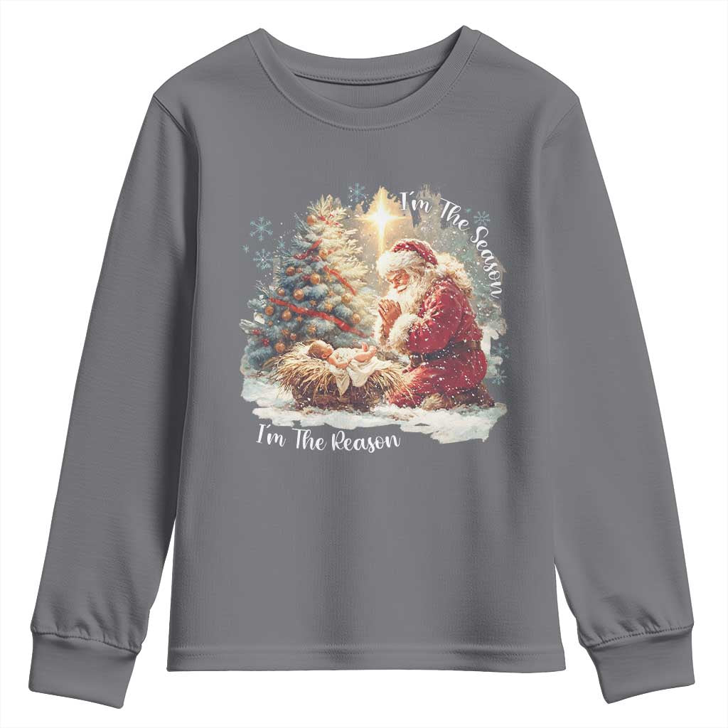 Christian Christmas Youth Sweatshirt Jesus I Am The Reason Santa I Am The Season TS11 Charcoal Print Your Wear
