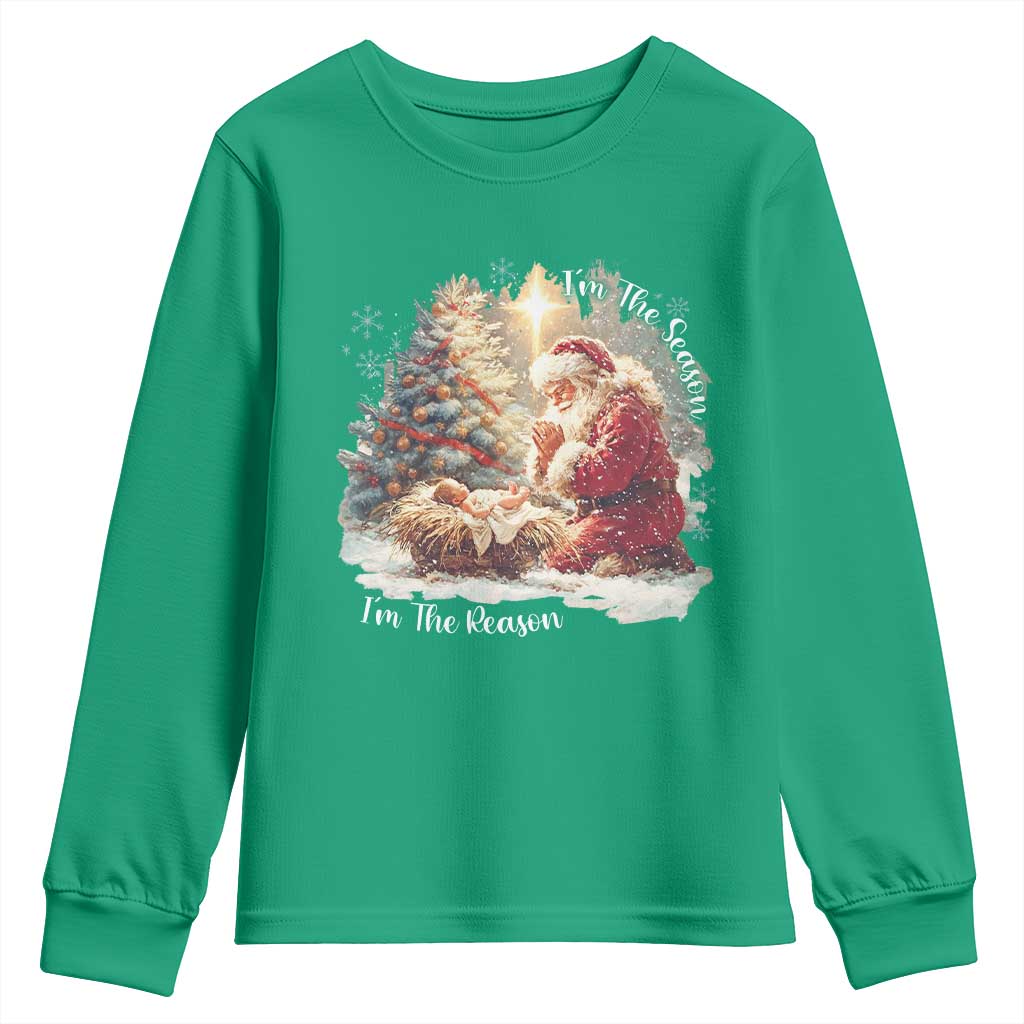 Christian Christmas Youth Sweatshirt Jesus I Am The Reason Santa I Am The Season TS11 Irish Green Print Your Wear