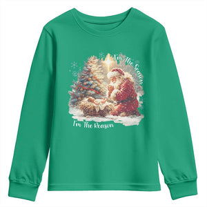 Christian Christmas Youth Sweatshirt Jesus I Am The Reason Santa I Am The Season TS11 Irish Green Print Your Wear