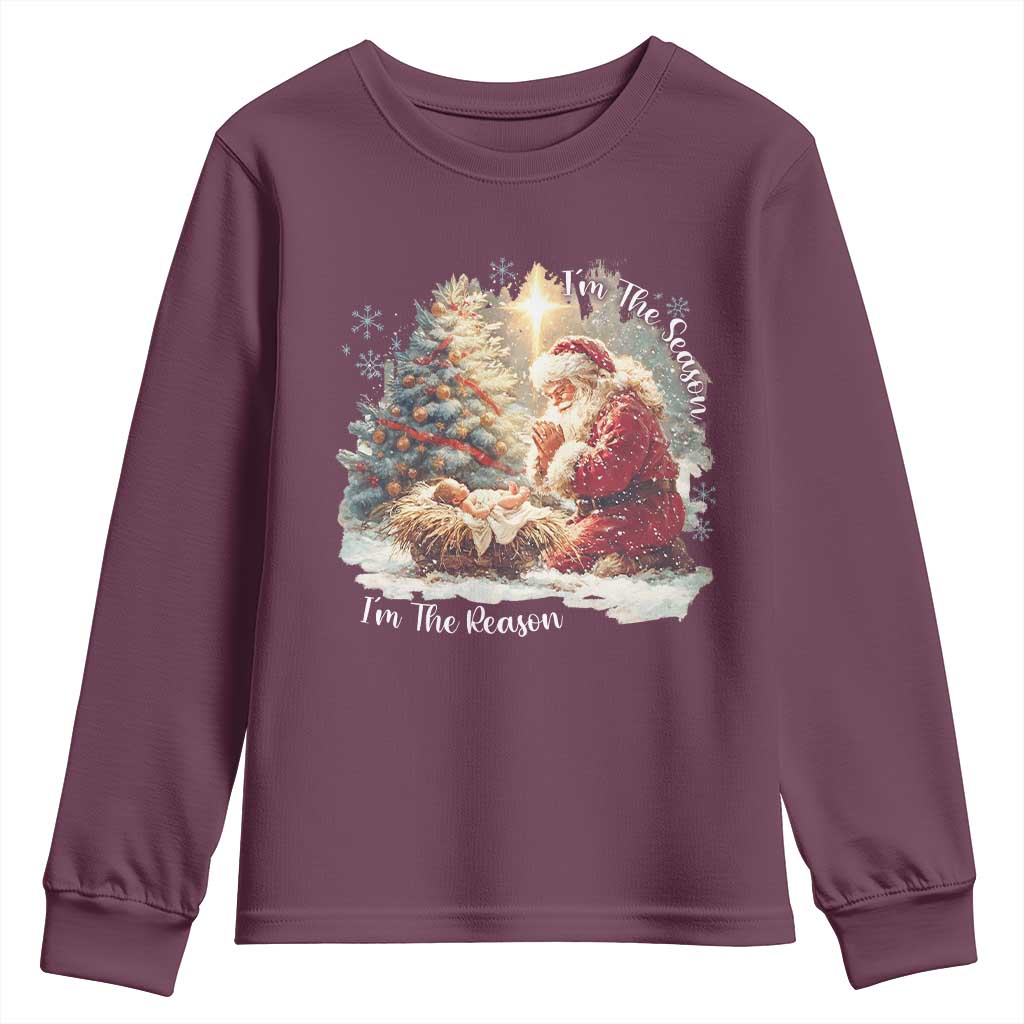Christian Christmas Youth Sweatshirt Jesus I Am The Reason Santa I Am The Season TS11 Maroon Print Your Wear