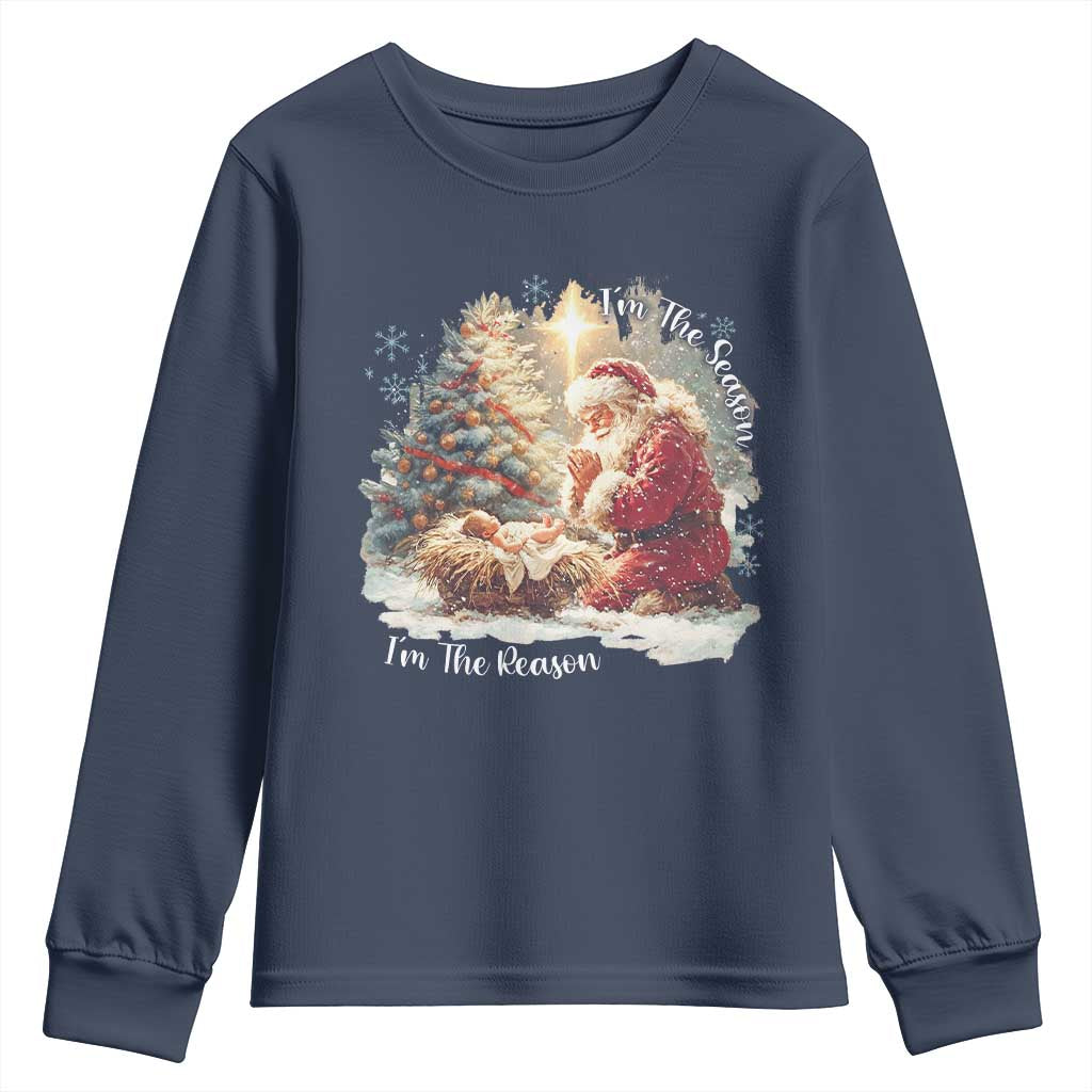 Christian Christmas Youth Sweatshirt Jesus I Am The Reason Santa I Am The Season TS11 Navy Print Your Wear