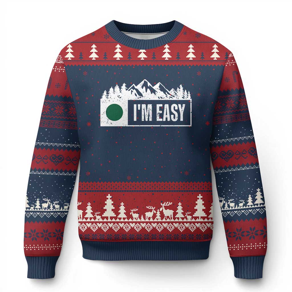 Funny Snowboard Ski Ugly Christmas Sweater I'm Easy Mountain Sign Retro Vintage TS11 Navy Red Print Your Wear