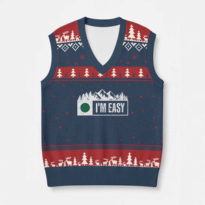 Funny Snowboard Ski V-Neck Knit Sweater Vest I'm Easy Mountain Sign Retro Vintage TS11 Navy Red Print Your Wear