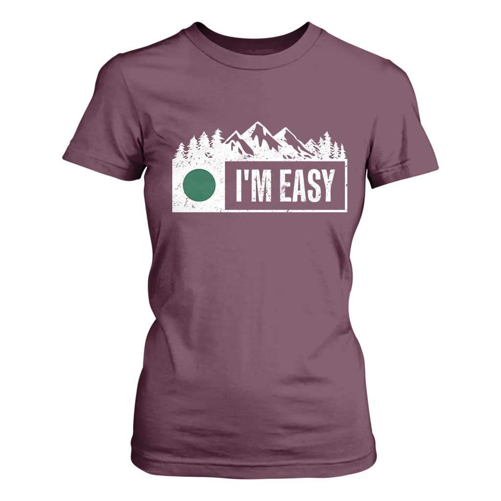 Funny Snowboard Ski T Shirt For Women I'm Easy Mountain Sign Retro Vintage TS11 Maroon Print Your Wear