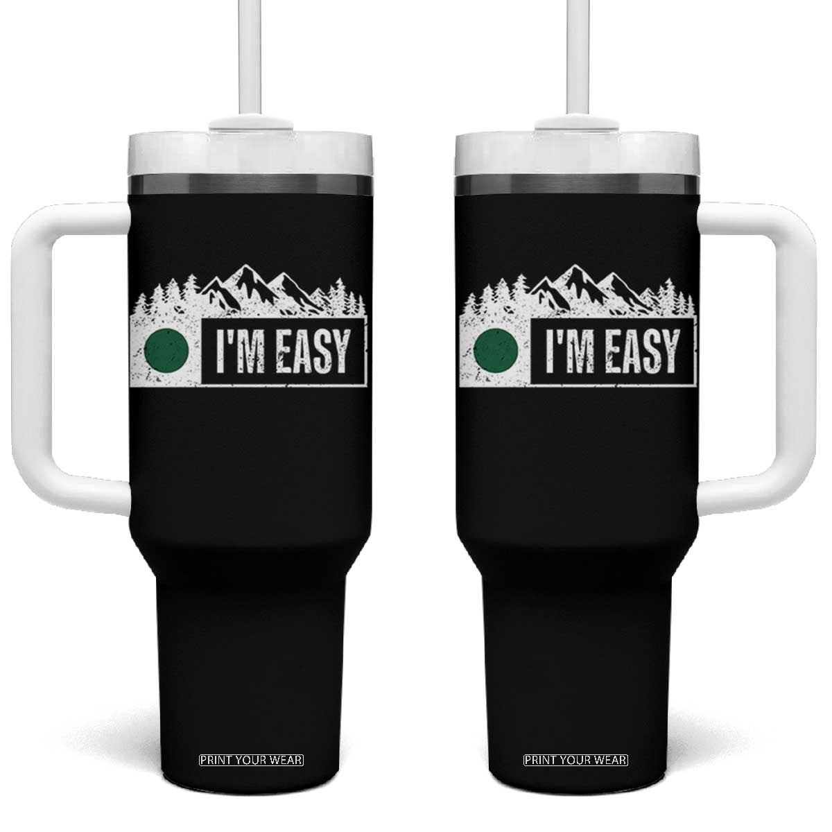 Funny Snowboard Ski Tumbler With Handle I'm Easy Mountain Sign Retro Vintage TS11 One Size: 40 oz Black Print Your Wear