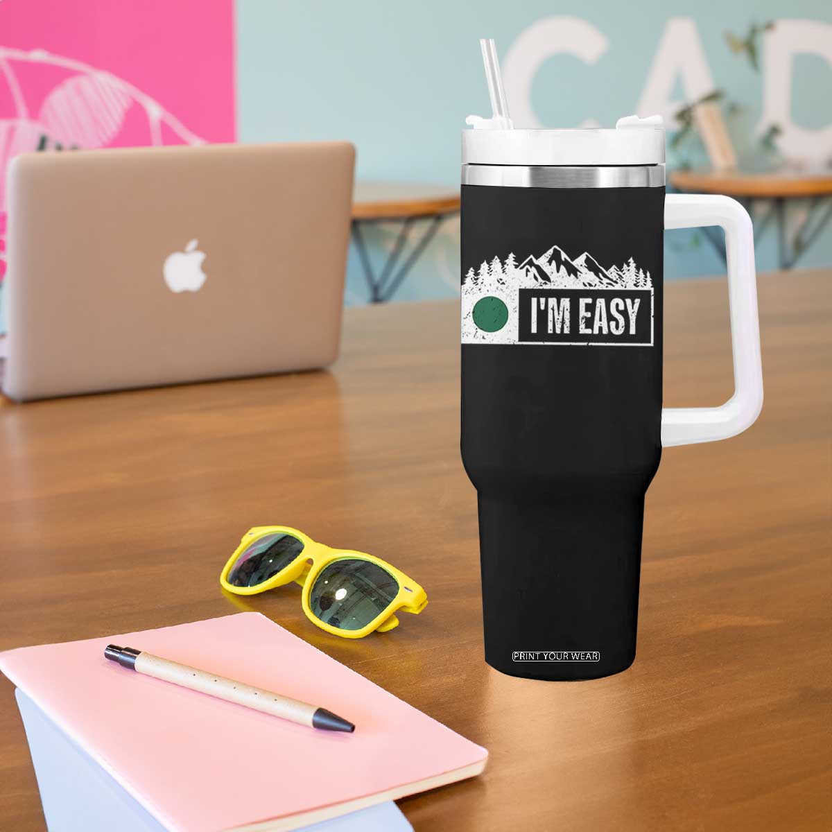 Funny Snowboard Ski Tumbler With Handle I'm Easy Mountain Sign Retro Vintage TS11 Print Your Wear