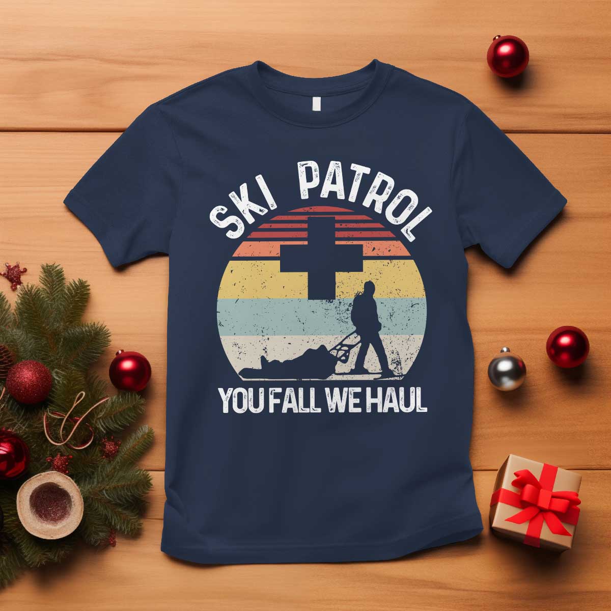 Ski Patrol You Fall We Haul T Shirt Funny Skiing Skier Winter Sport TS11 Navy Print Your Wear