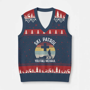 Ski Patrol You Fall We Haul V-Neck Knit Sweater Vest Funny Skiing Skier Winter Sport TS11 Navy Red Print Your Wear