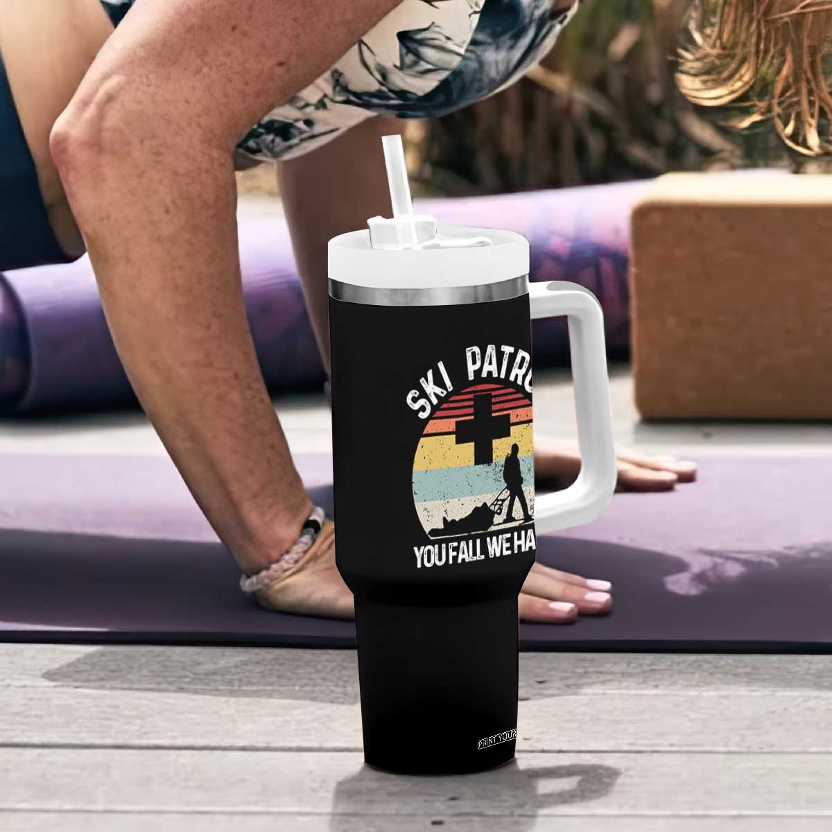 Ski Patrol You Fall We Haul Tumbler With Handle Funny Skiing Skier Winter Sport TS11 Print Your Wear