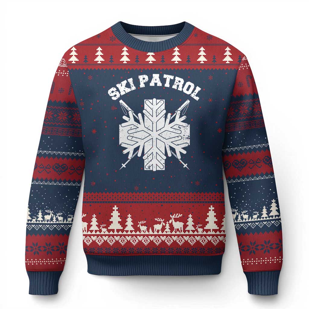 Ski Patrol Ugly Christmas Sweater Mountain Rescue Winter Slopes Skiing Snowboarding TS11 Navy Red Print Your Wear