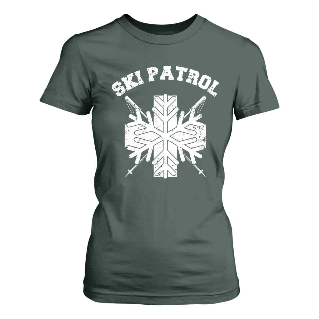 Ski Patrol T Shirt For Women Mountain Rescue Winter Slopes Skiing Snowboarding TS11 Dark Forest Green Print Your Wear